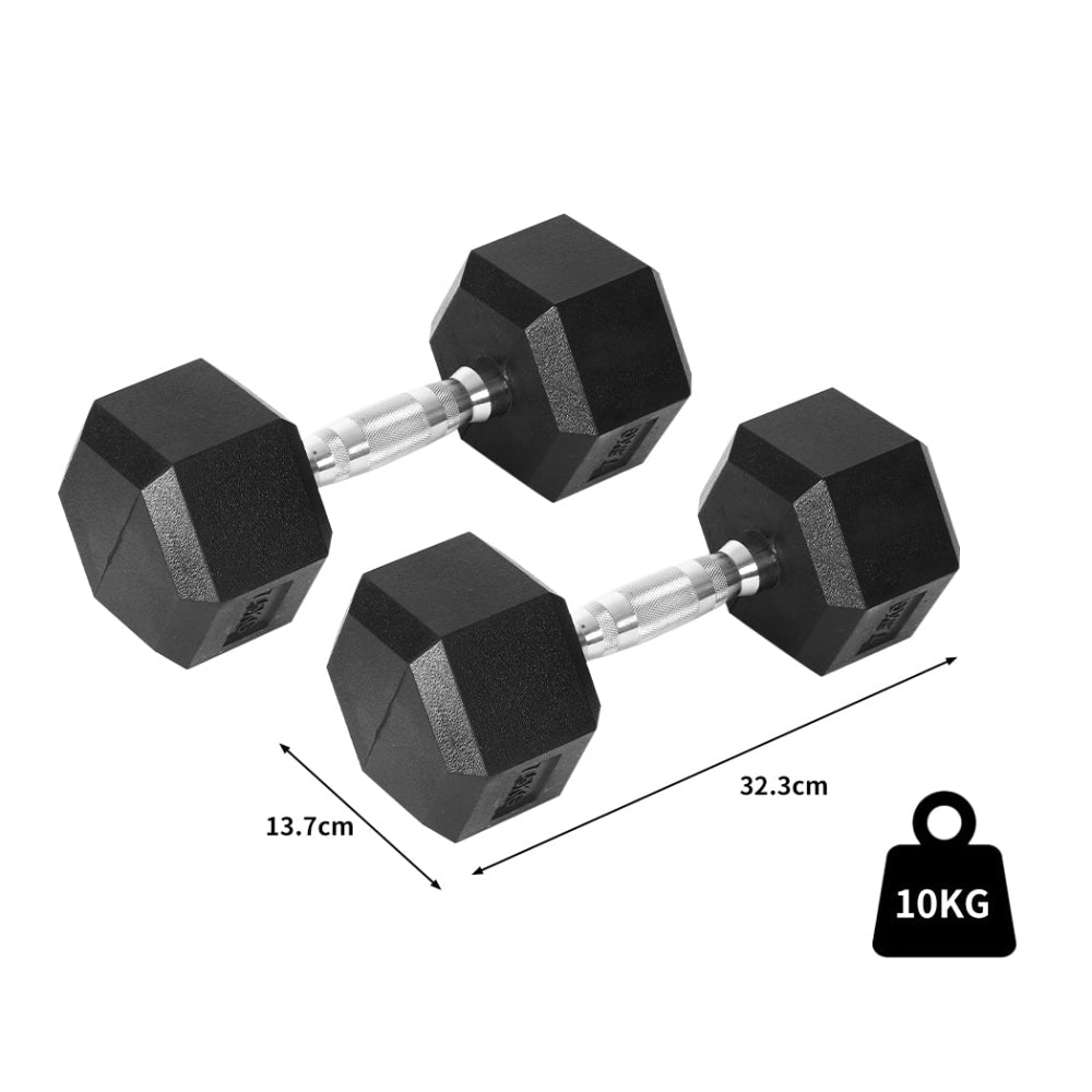 Centra 2x Rubber Hex Dumbbell 10kg Home Gym Exercise Weight Fitness Training Sports & Fast shipping On sale