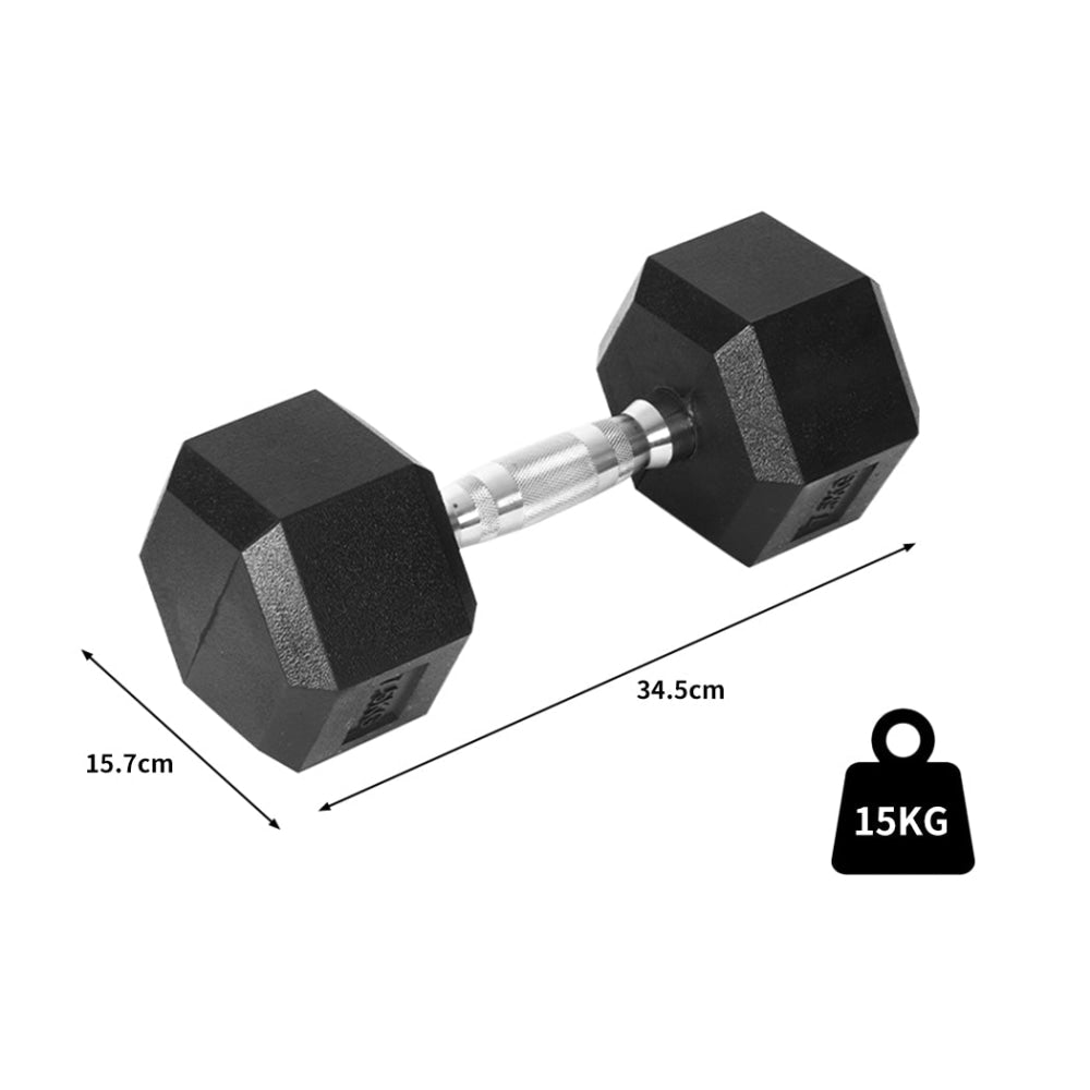Centra Rubber Hex Dumbbell 15kg Home Gym Exercise Weight Fitness Training Sports & Fast shipping On sale