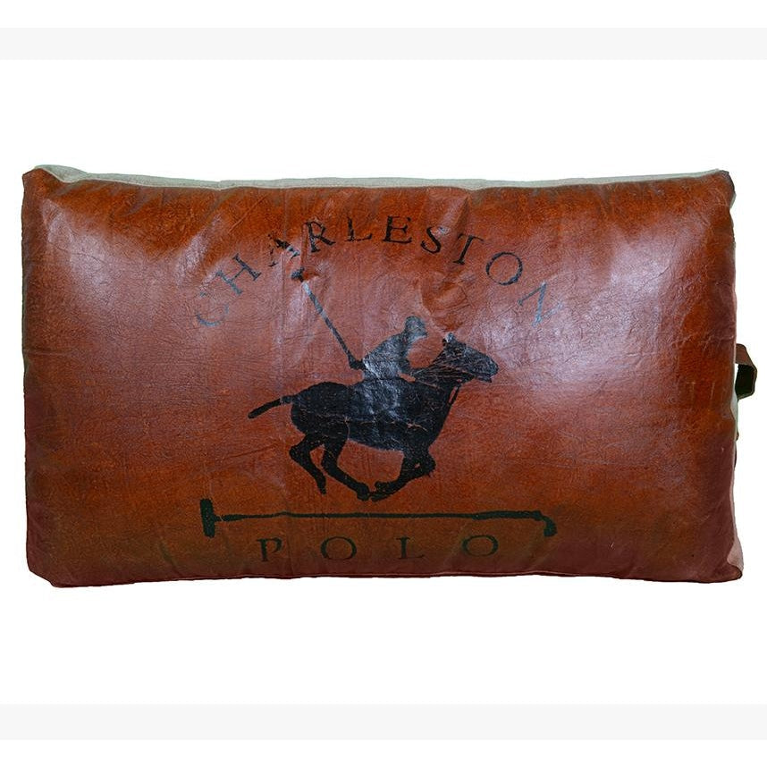 Chaleston Polo Hand-Made Vintage Rustic Leather Canvas Cushion Decor Fast shipping On sale