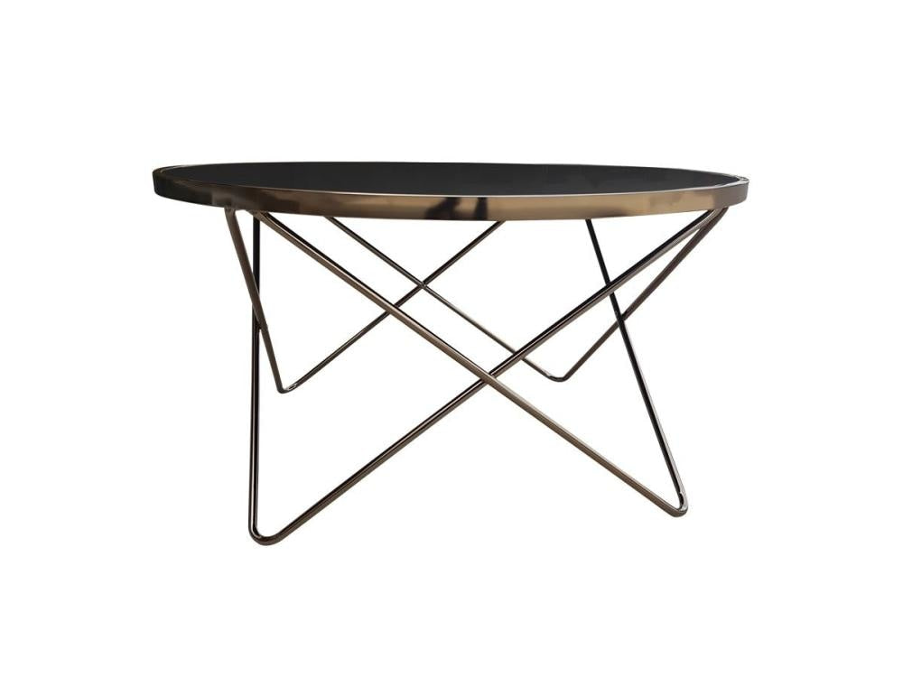 Champagne Modern Scandinavian Round Coffee Table - 85cm - Tempered Glass Top Fast shipping On sale