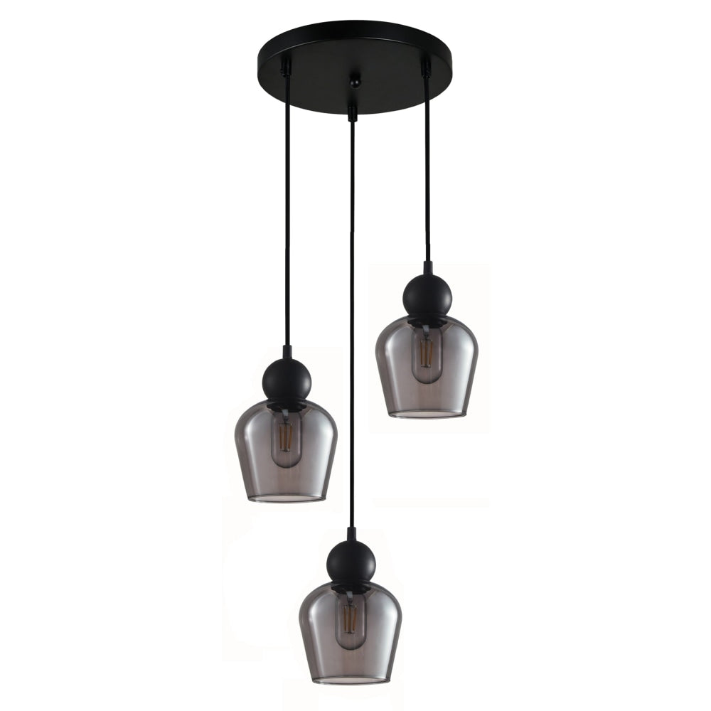 CHAMPAN Pendant Lamp Light Interior ES 3X72W Black Smoke Glass Ellipse Round Base Fast shipping On sale