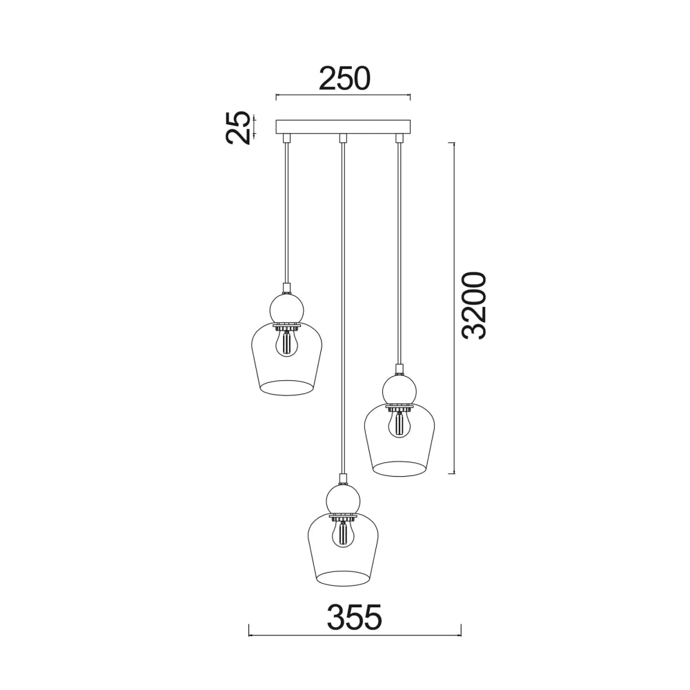 CHAMPAN Pendant Lamp Light Interior ES 3X72W Black Smoke Glass Ellipse Round Base Fast shipping On sale
