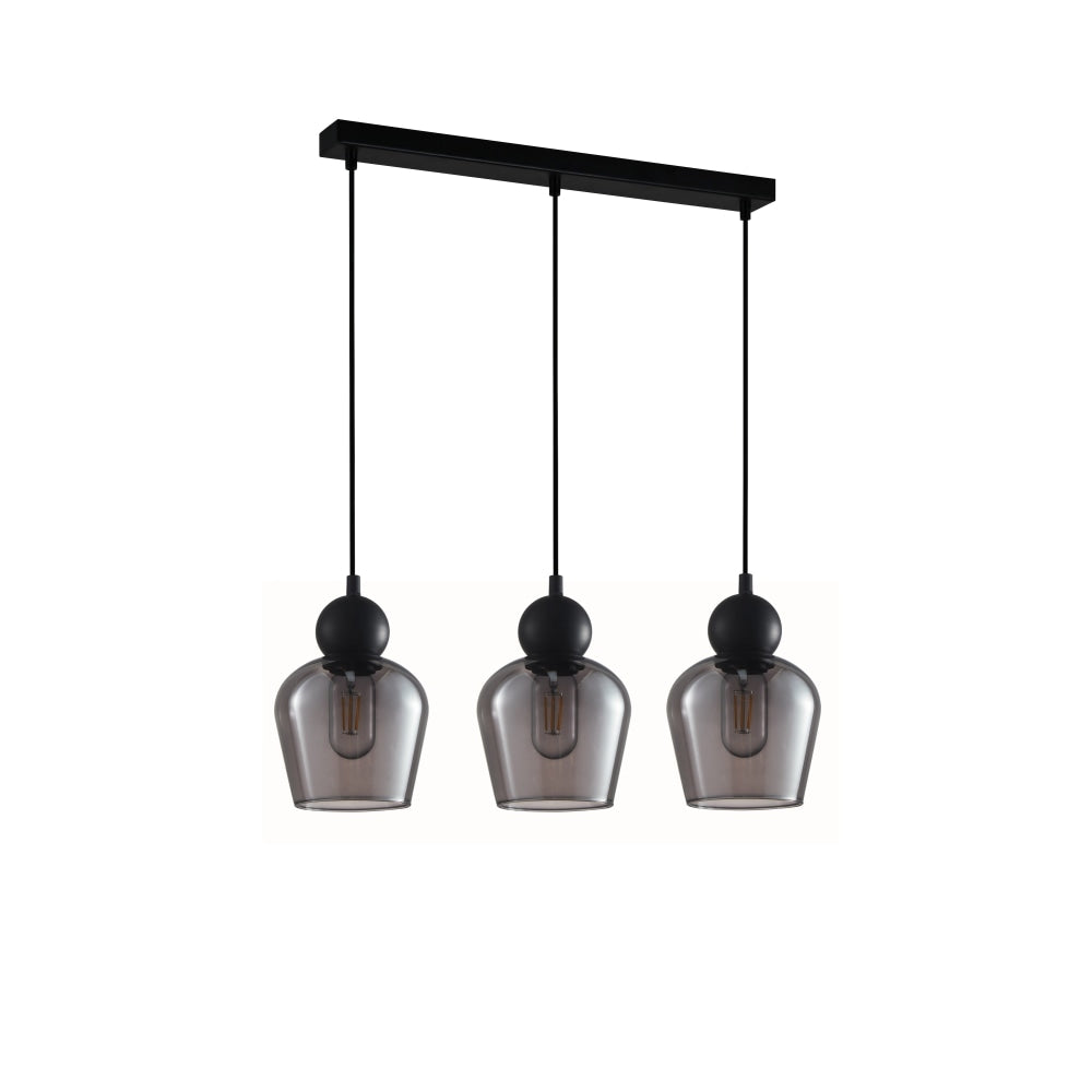 CHAMPAN Pendant Lamp Light Interior ES 3X72W Black Smoke Glass Ellipse Square Base Fast shipping On sale