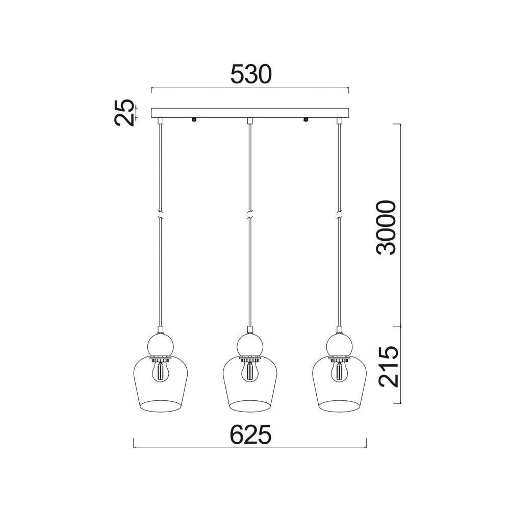 CHAMPAN Pendant Lamp Light Interior ES 3X72W Black Smoke Glass Ellipse Square Base Fast shipping On sale
