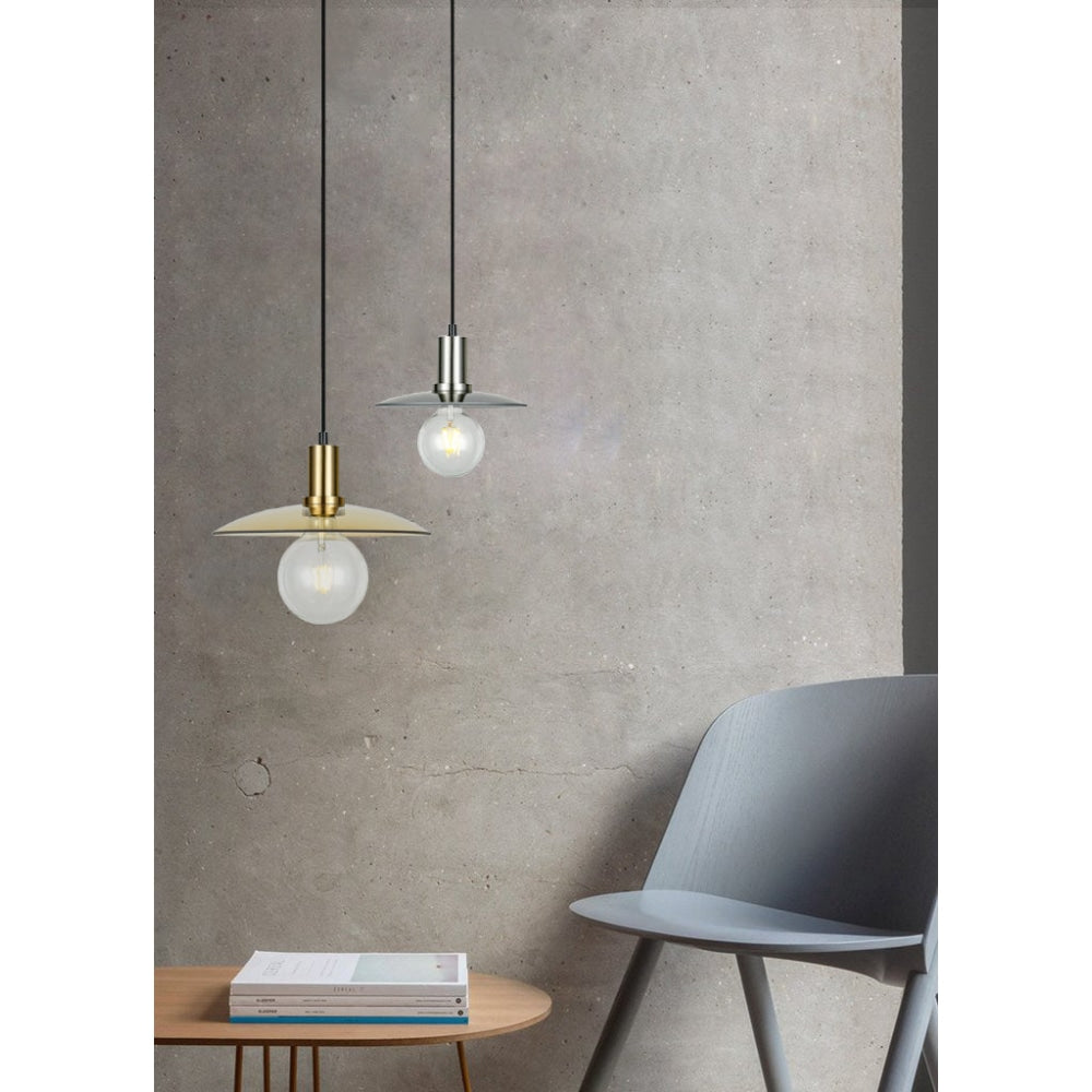 CHAPEAU Pendant Lamp Light Interior ES Smoke Glass Coolie with Satin Chrome Highlight OD220mm Fast shipping On sale