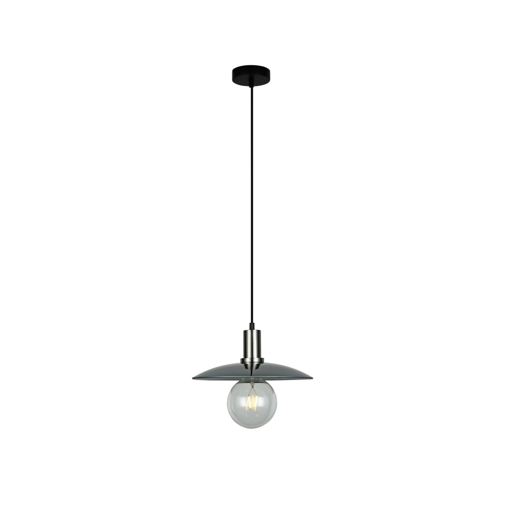 CHAPEAU Pendant Lamp Light Interior ES Smoke Glass Coolie with Satin Chrome Highlight OD300mm Fast shipping On sale
