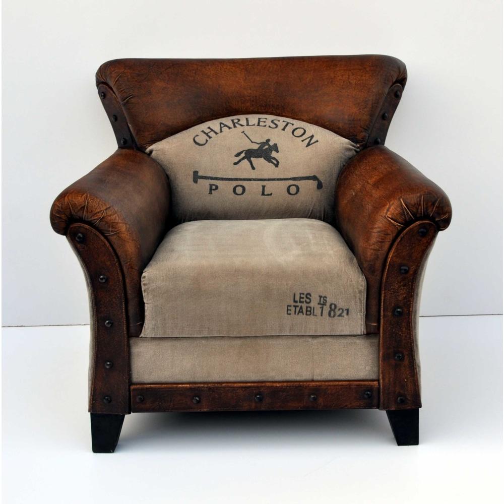 Charleston Polo Vintage Rustic ArmChair Relaxing Accent Lounge Chair Fast shipping On sale
