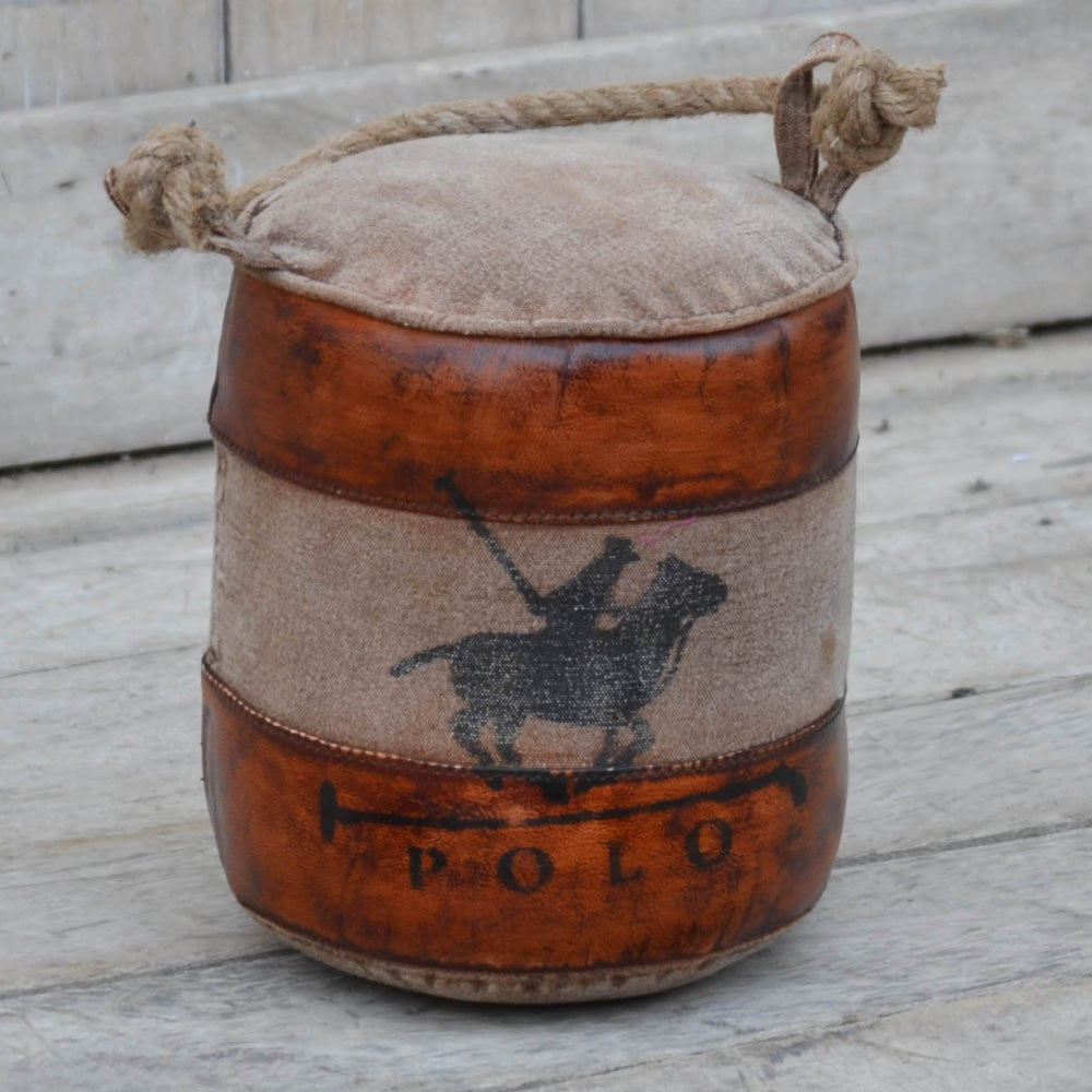 Charleston Vintage Rustic Cylindrical Polo Leather Canvas Door Stopper Decor Fast shipping On sale