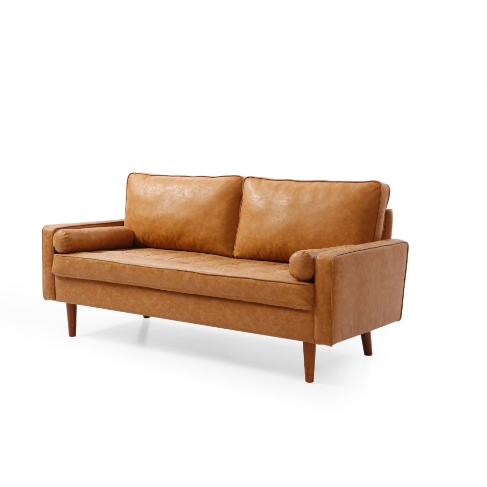Designer Modern 2.5 - Seater Faux Leather Sofa Wooden Legs - Brown Fast shipping On sale