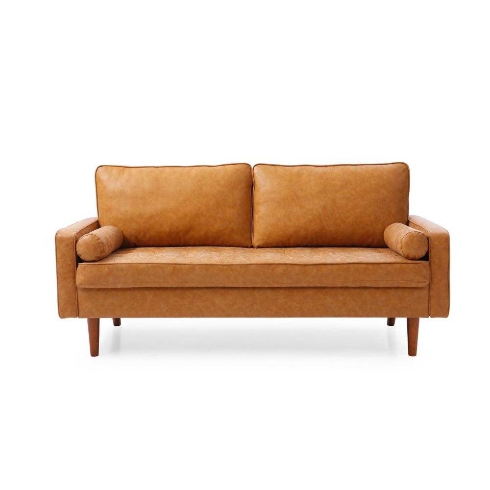 Designer Modern 2.5 - Seater Faux Leather Sofa Wooden Legs - Brown Fast shipping On sale