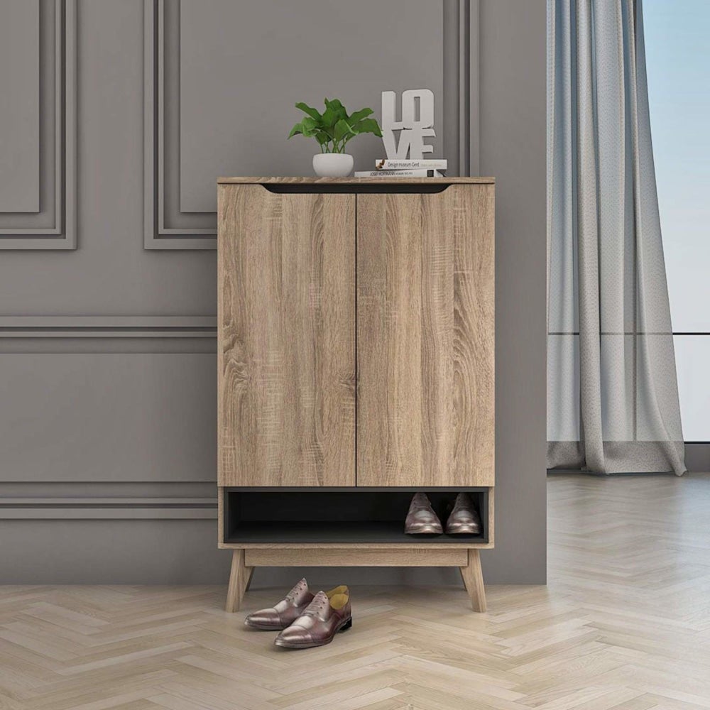 Chase Scandinavian Shoe Storage Cabinet With 2 Doors - Oak Fast shipping On sale