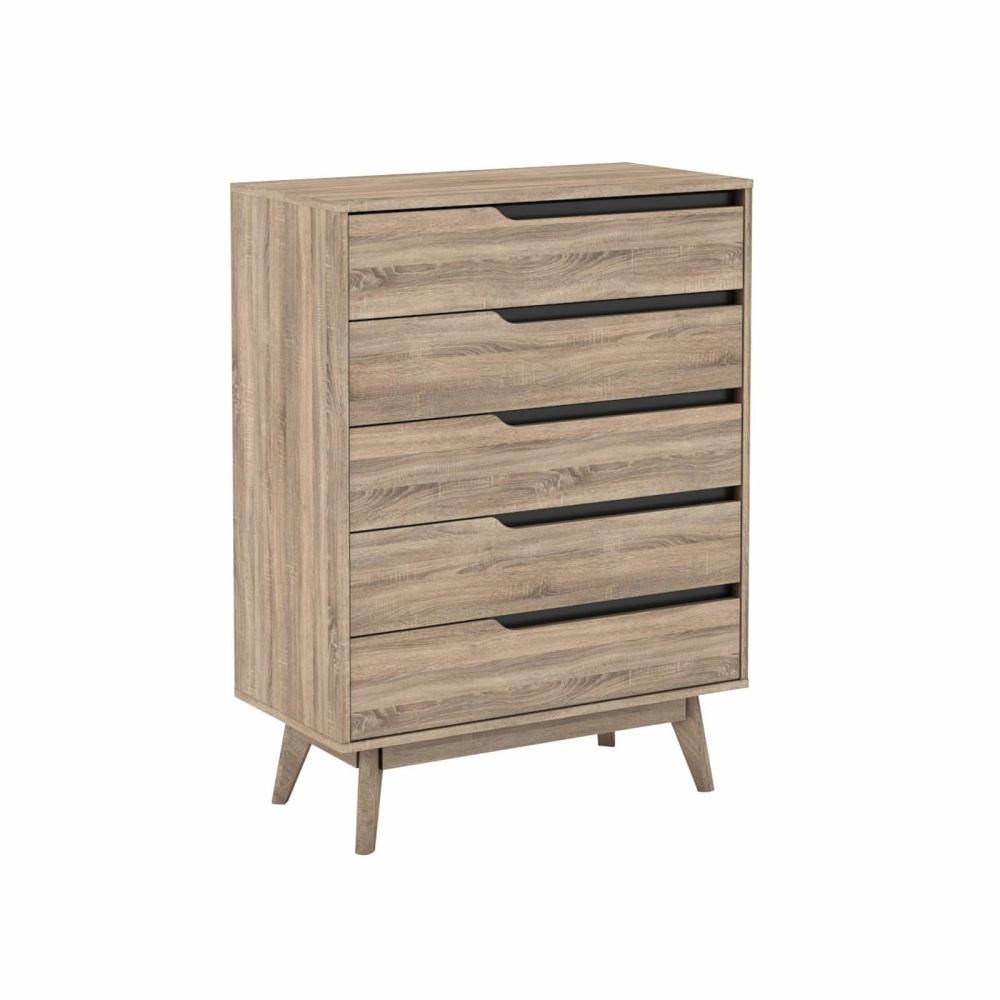 Chase Scandinavian Tallboy 5 Drawers Chest Cabinet - Oak Of Fast shipping On sale