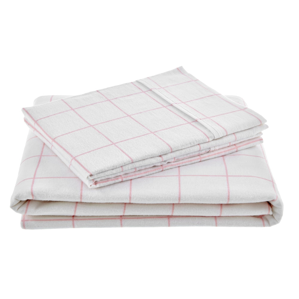 Check Cotton Flannelette Quilt Cover Set - Pink Double Fast shipping On sale