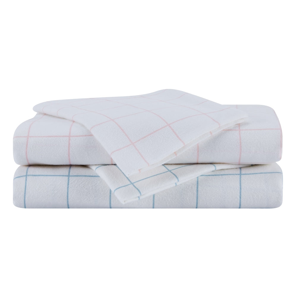 Check Cotton Flannelette Quilt Cover Set - Pink Double Fast shipping On sale