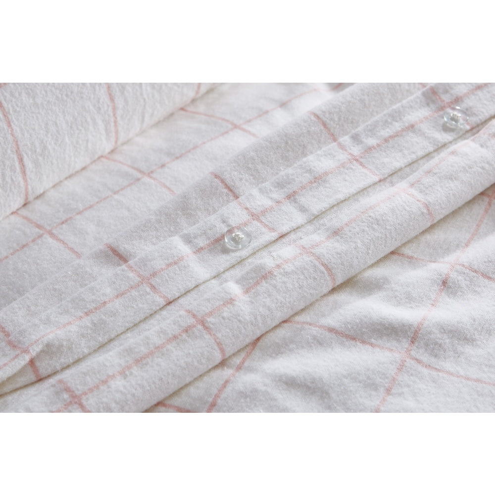 Check Cotton Flannelette Quilt Cover Set - Pink Double Fast shipping On sale