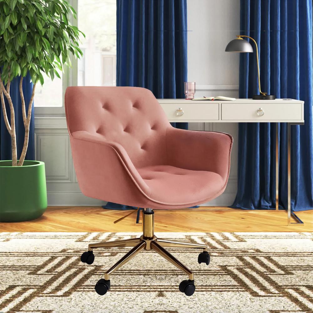 Chifley Velvet Fabric Modern Office Computer Task Desk Chair - Pink Fast shipping On sale