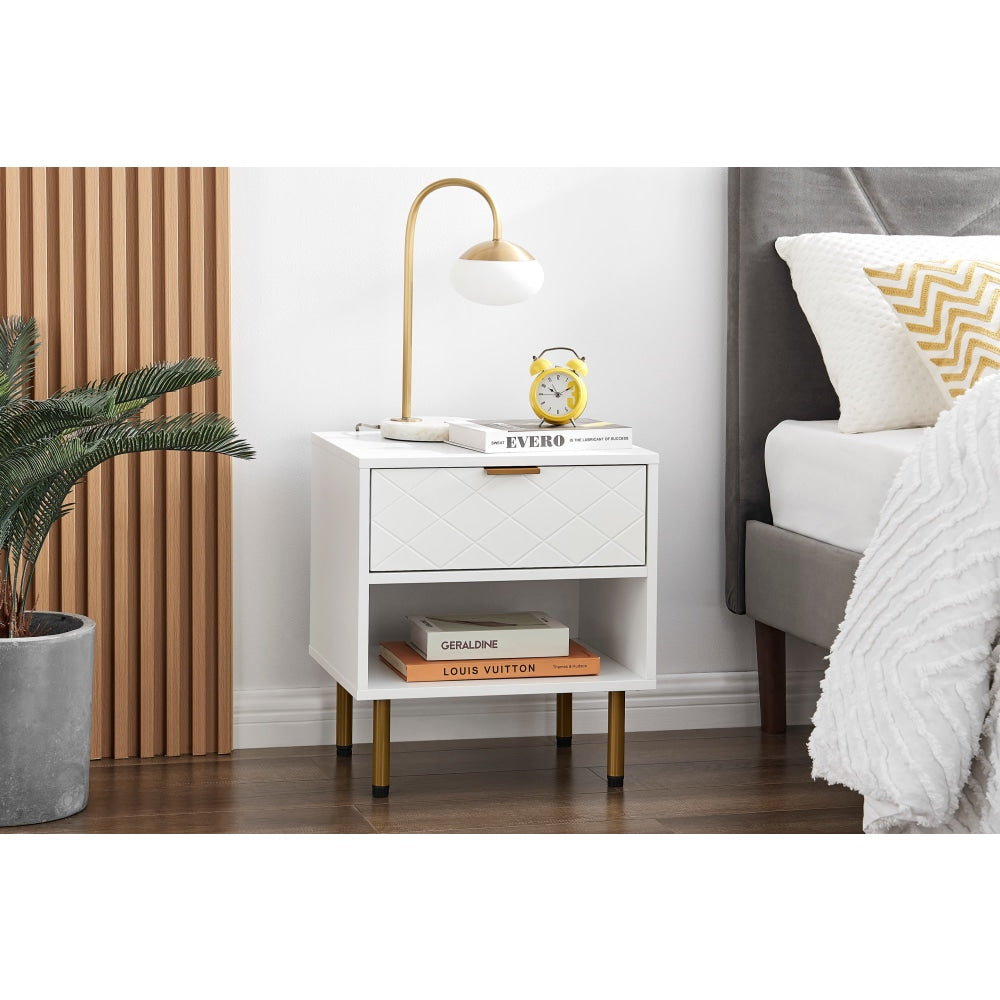 Christian Bedside Nightstand Side Table - White Fast shipping On sale