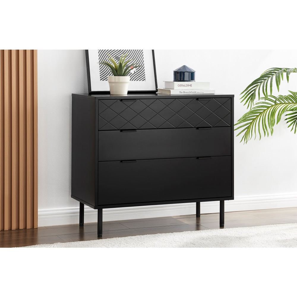 Christian Modern Chest of 3-Drawers Lowboy Storage Cabinet - Black Of Drawers Fast shipping On sale