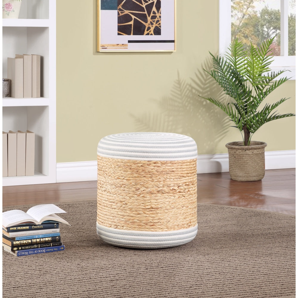 Cleo Ottoman Low Foot Stool Round - Natural/White Fast shipping On sale
