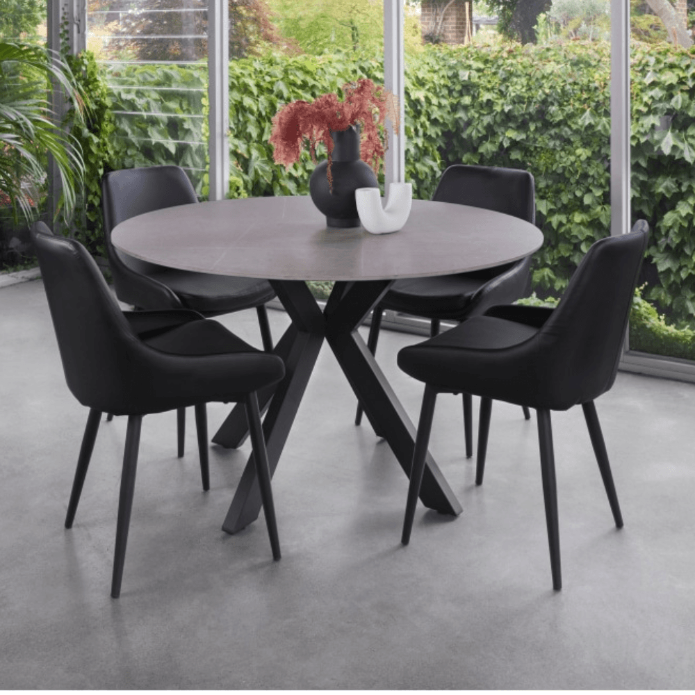 Cleo Round Modern Ceramic Kitchen Dining Table 120cm - Bulgarian Grey Fast shipping On sale