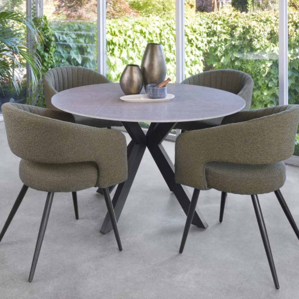 Cleo Round Modern Ceramic Kitchen Dining Table 120cm - Bulgarian Grey Fast shipping On sale