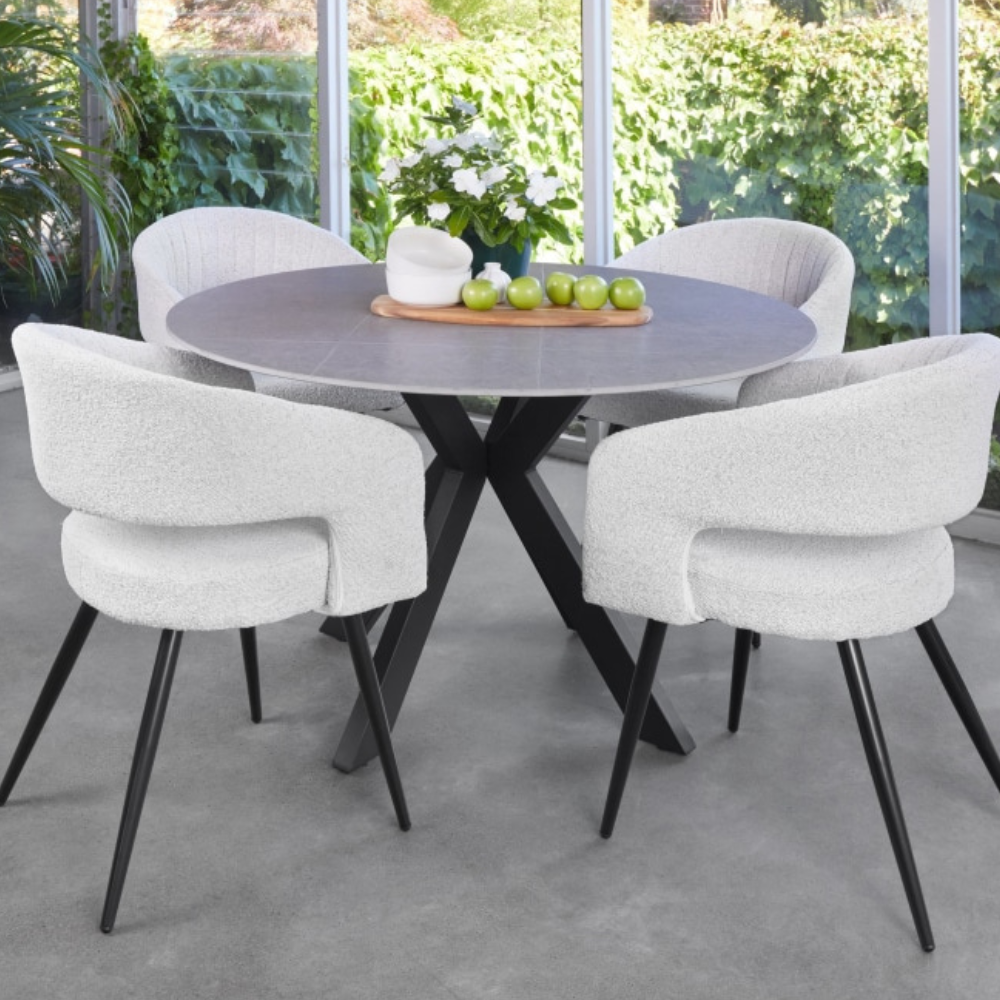 Cleo Round Modern Ceramic Kitchen Dining Table 120cm - Bulgarian Grey Fast shipping On sale