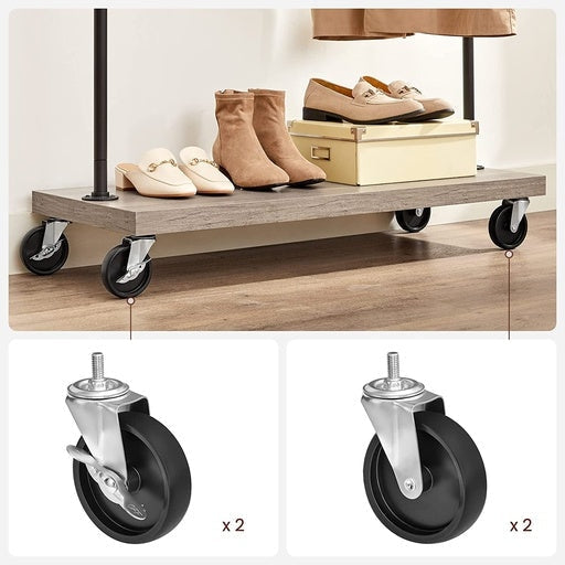 Clothes Coat Rack Single Rail with Wheels Greige Fast shipping On sale