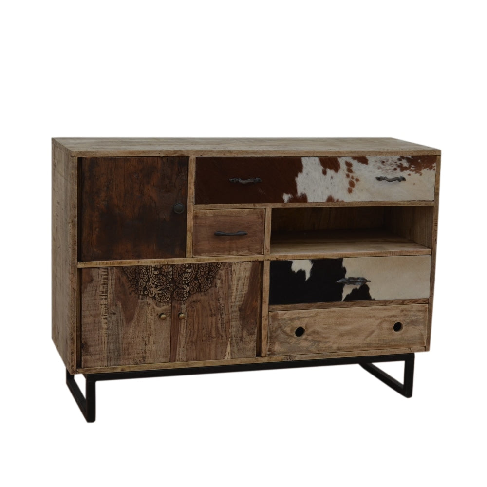 Clyde Chest of Drawers Hand Carved & Cow Patterened Sideboard Storage Cabinet Buffet Unit Fast shipping On sale