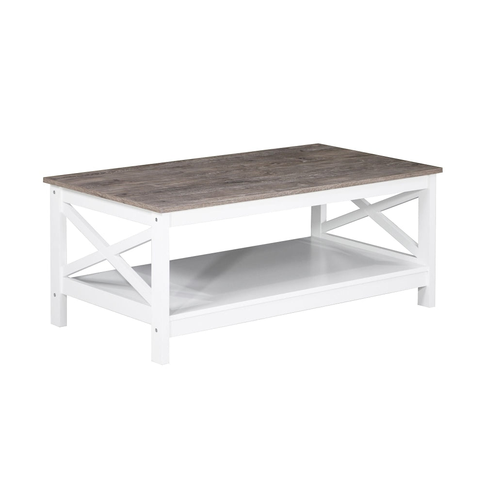 Coastal Wooden Rectangular Open Shelf Coffee Table - White & Grey Fast shipping On sale