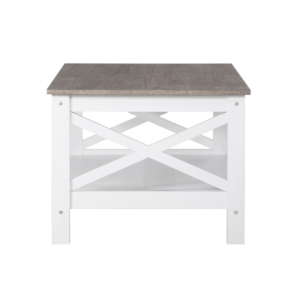 Coastal Wooden Rectangular Open Shelf Coffee Table - White & Grey Fast shipping On sale