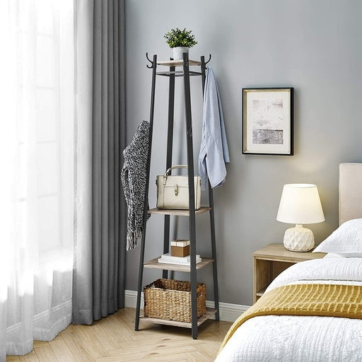 Coat Rack Stand with 3 Shelves Industrial Greige Fast shipping On sale