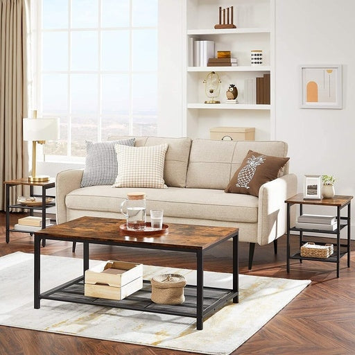 Coffee Living Room Table with Dense Mesh Shelf Rectangle Rustic Brown Fast shipping On sale