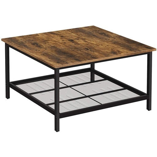 Coffee Table Square Cocktail with Dense Mesh Shelf Rustic Brown Fast shipping On sale