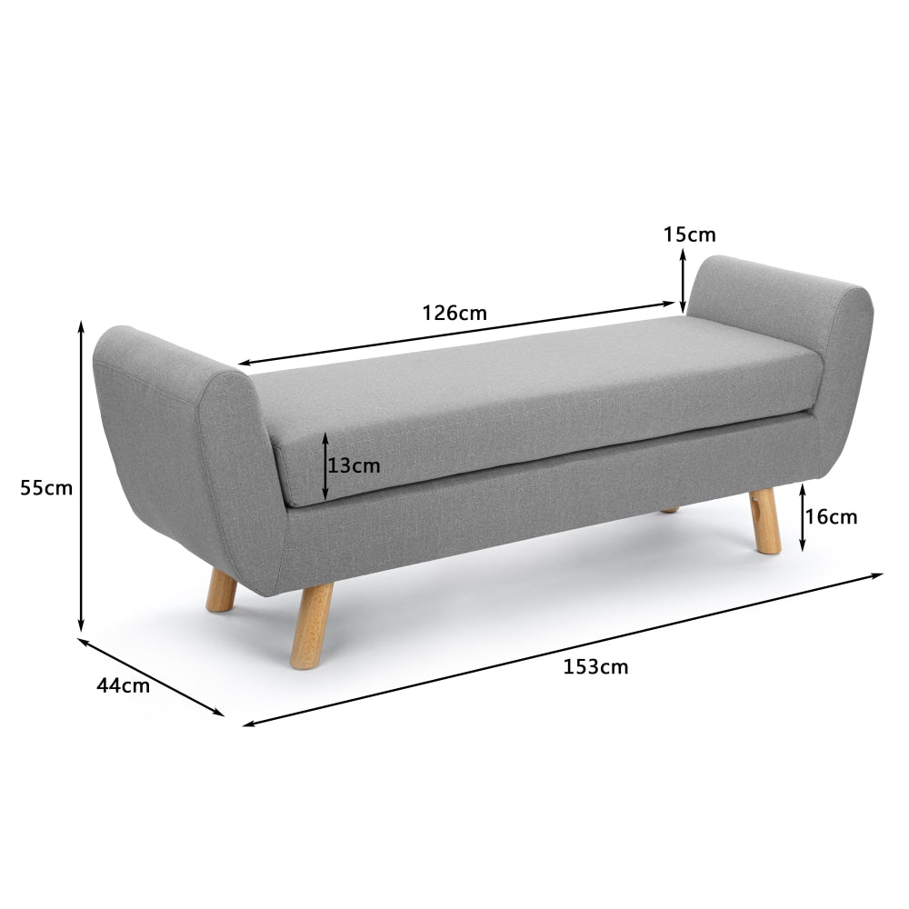 Connor Fabric Wing Long Ottoman Bench Foot Stool - Light Beige Fast shipping On sale