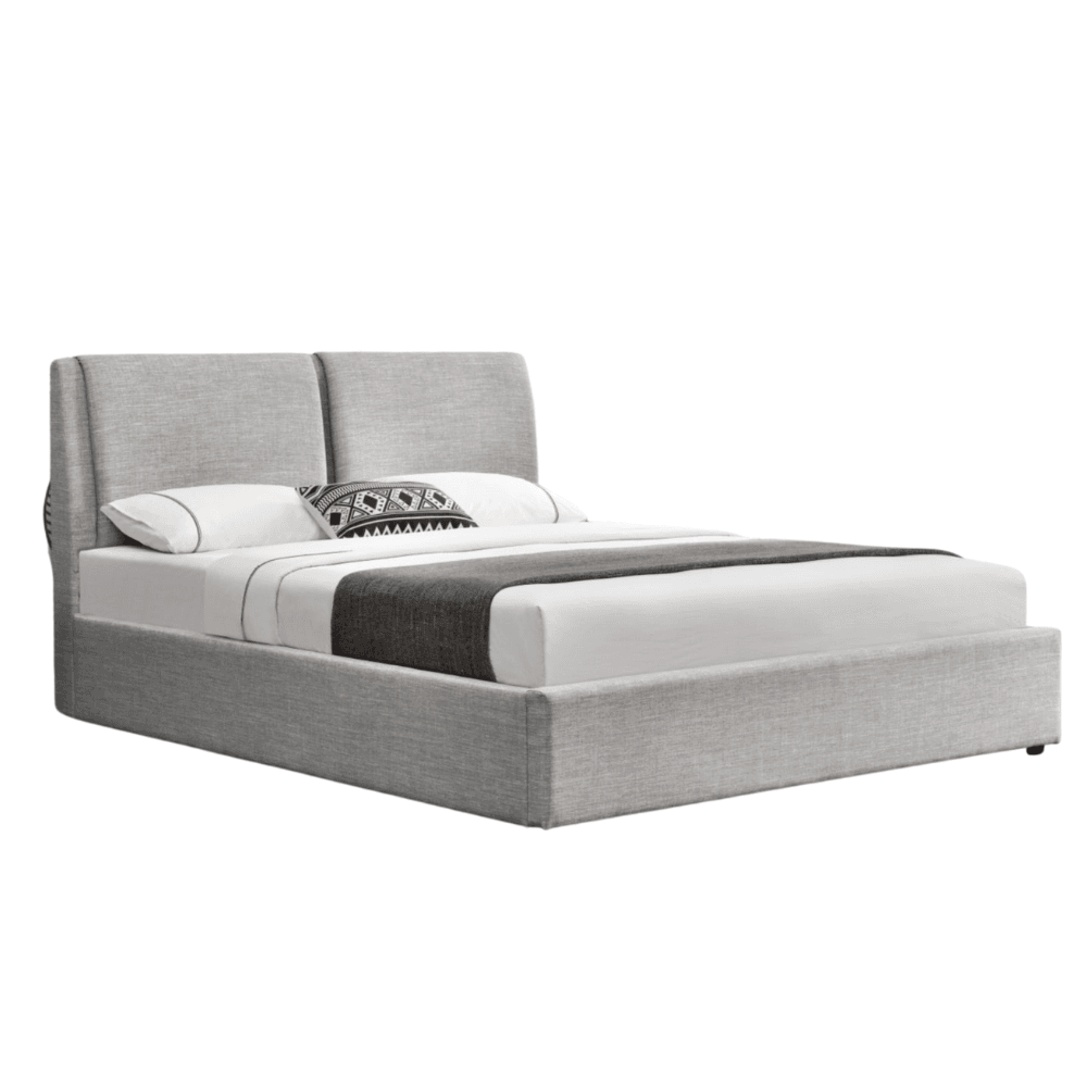Modern Designer Fabric Gas Lift Bed Frame W/ Headboard Double Size - Light Grey Fast shipping On sale