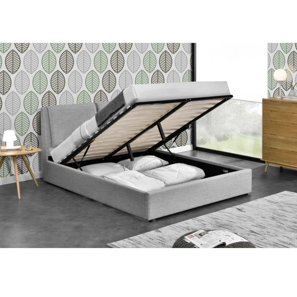 Modern Designer Fabric Gas Lift Bed Frame W/ Headboard Queen Size - Light Grey Fast shipping On sale