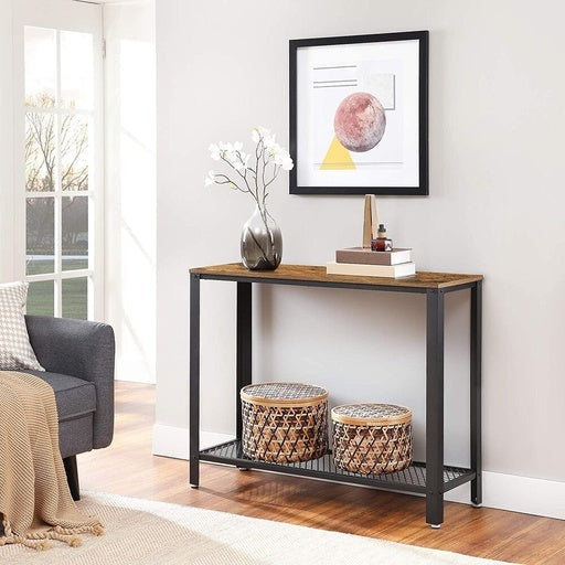 Console Table with Mesh Shelf Hall Rustic Brown Fast shipping On sale