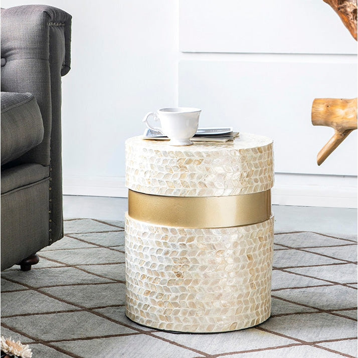 Copa Round Wooden Stool Side Table Gold Accent 35CM Fast shipping On sale