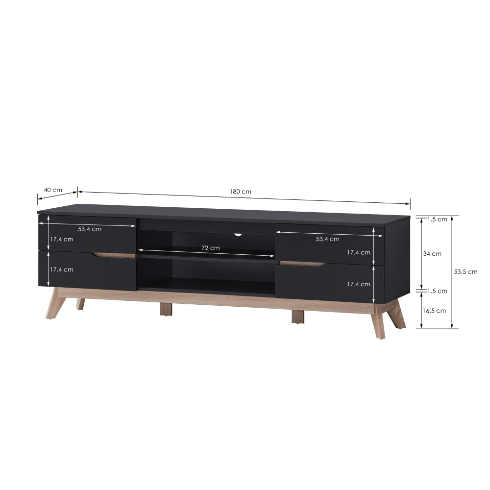 Cormac Lowline Entertainment Unit TV Stand 180cm W/ 4-Drawers - Black/Oak Fast shipping On sale