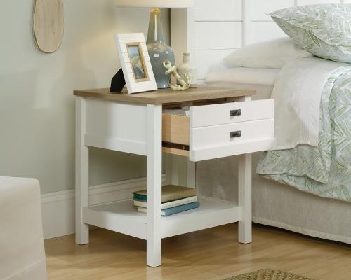 Cottage Road Night Stand Side Table - Soft White / Lintel Oak Fast shipping On sale