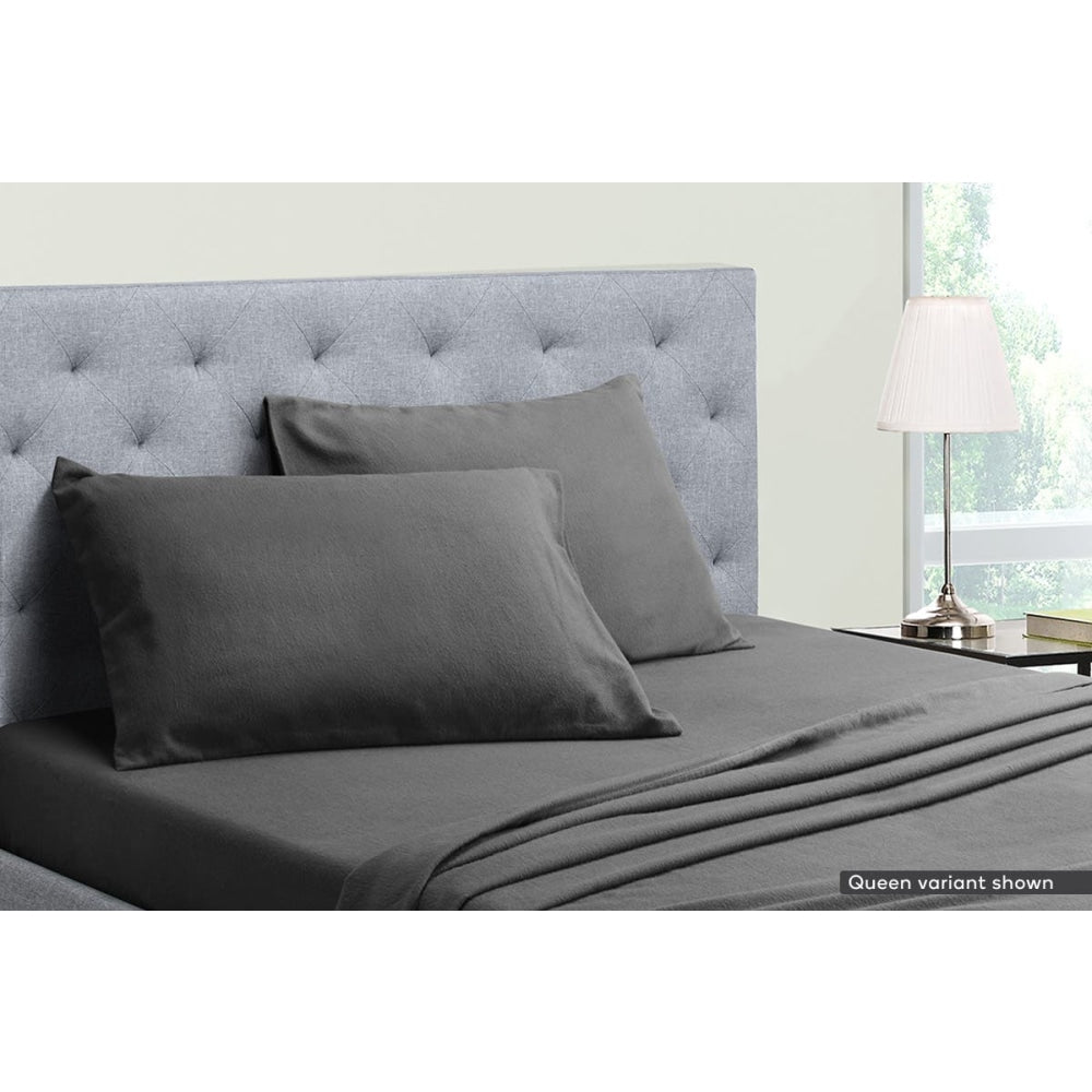 Cotton Flannelette Bed Sheet Set - Dark Grey King Fast shipping On sale