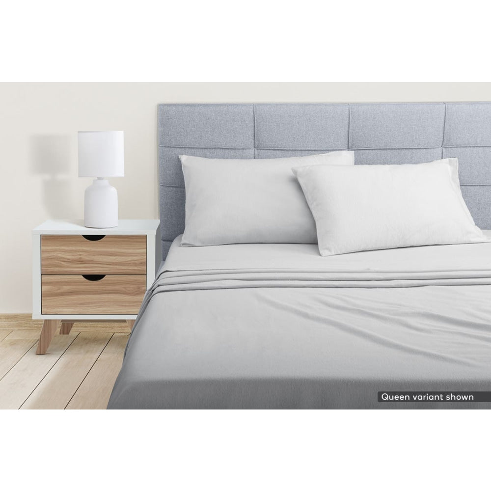 Cotton Flannelette Bed Sheet Set - Light Grey King Fast shipping On sale