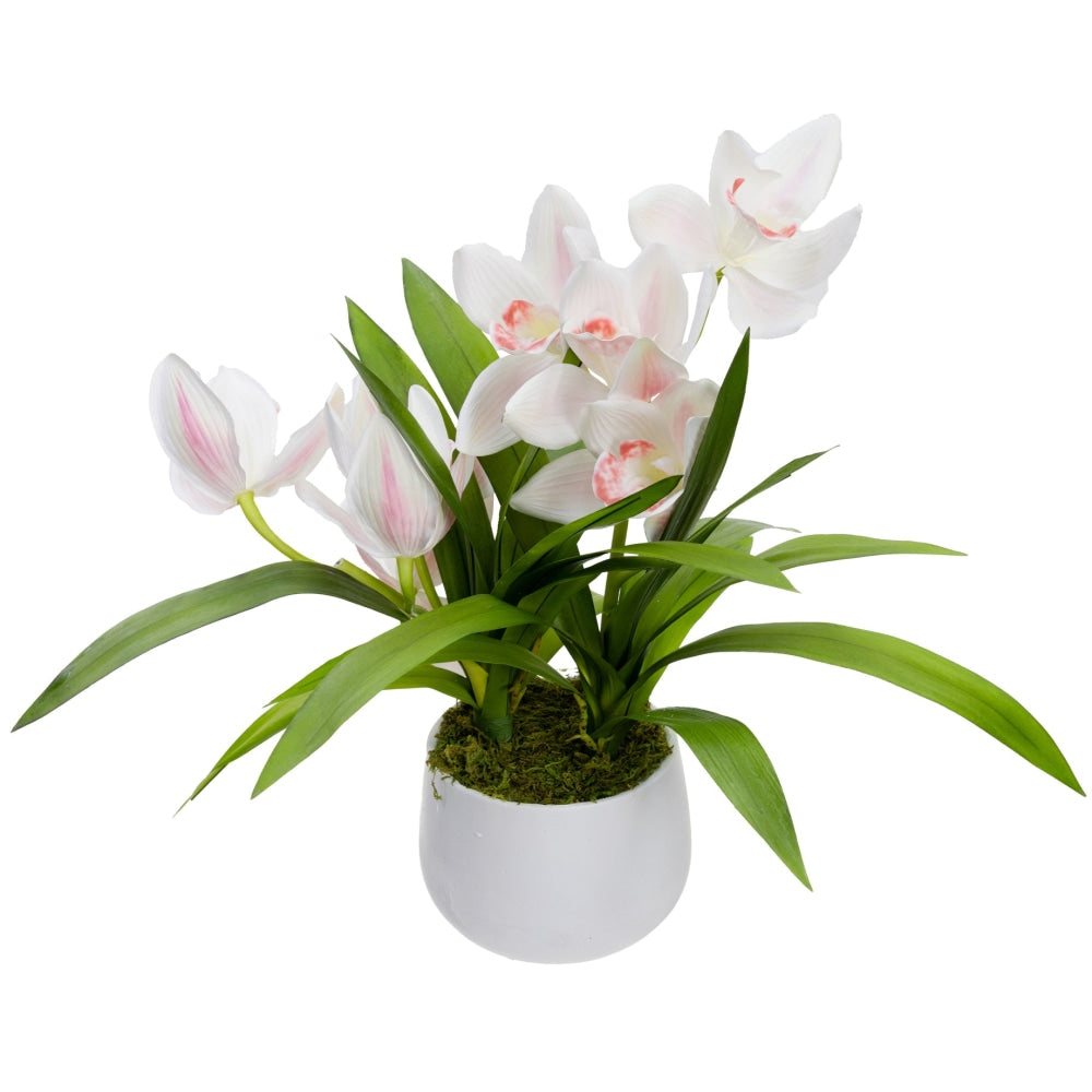 Cream Cymbidium Artificial Fake Plant Decorative Arrangement 43cm In Pot Fast shipping On sale