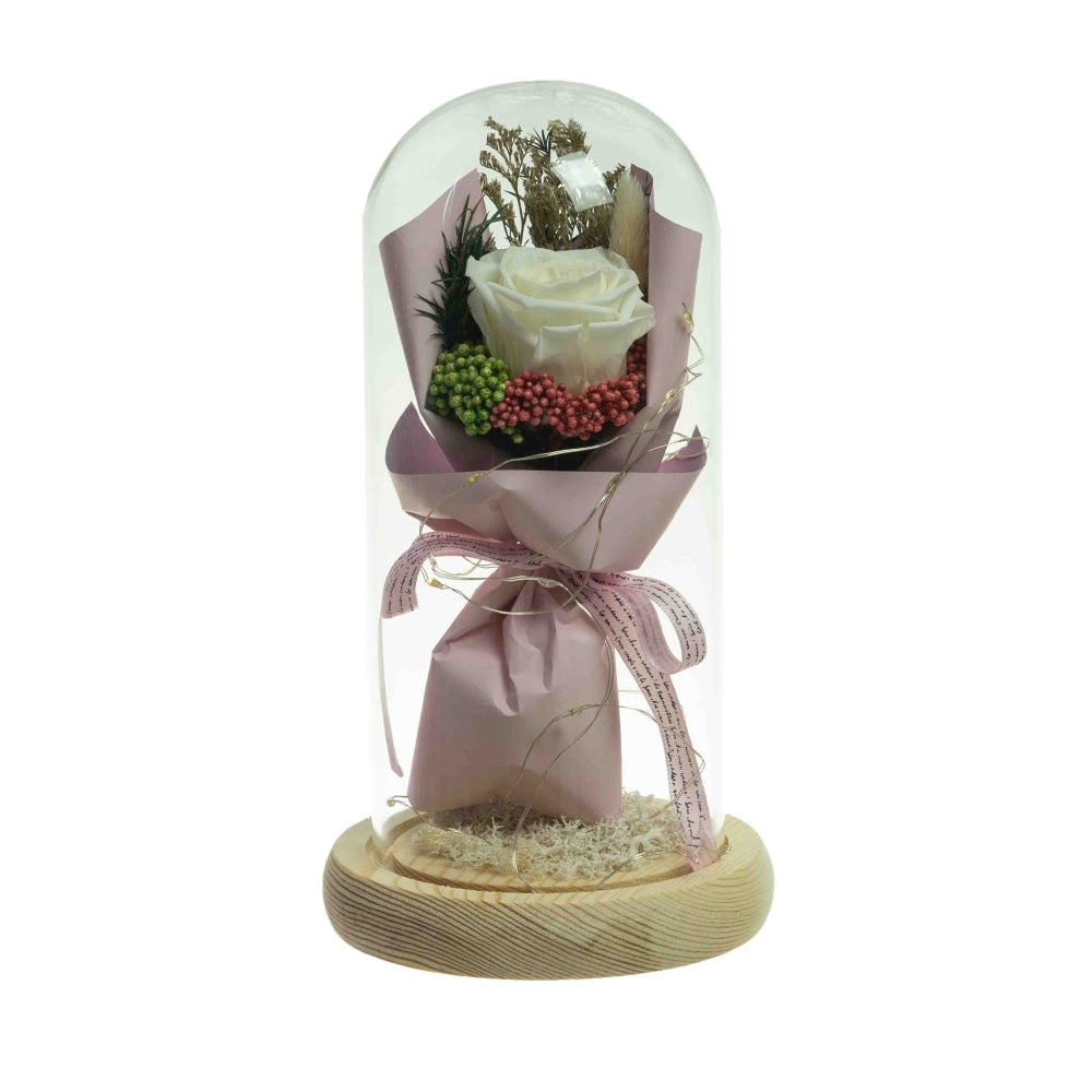 Cream Floral Artificial Fake Plant Decorative 21cm In Glass Dome Fast shipping On sale