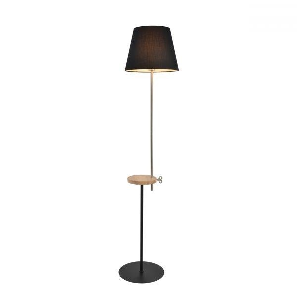 Cris Height Adjustable Standing Floor Lamp W/ Wooden Table - Satin Chrome / Black Fast shipping On sale