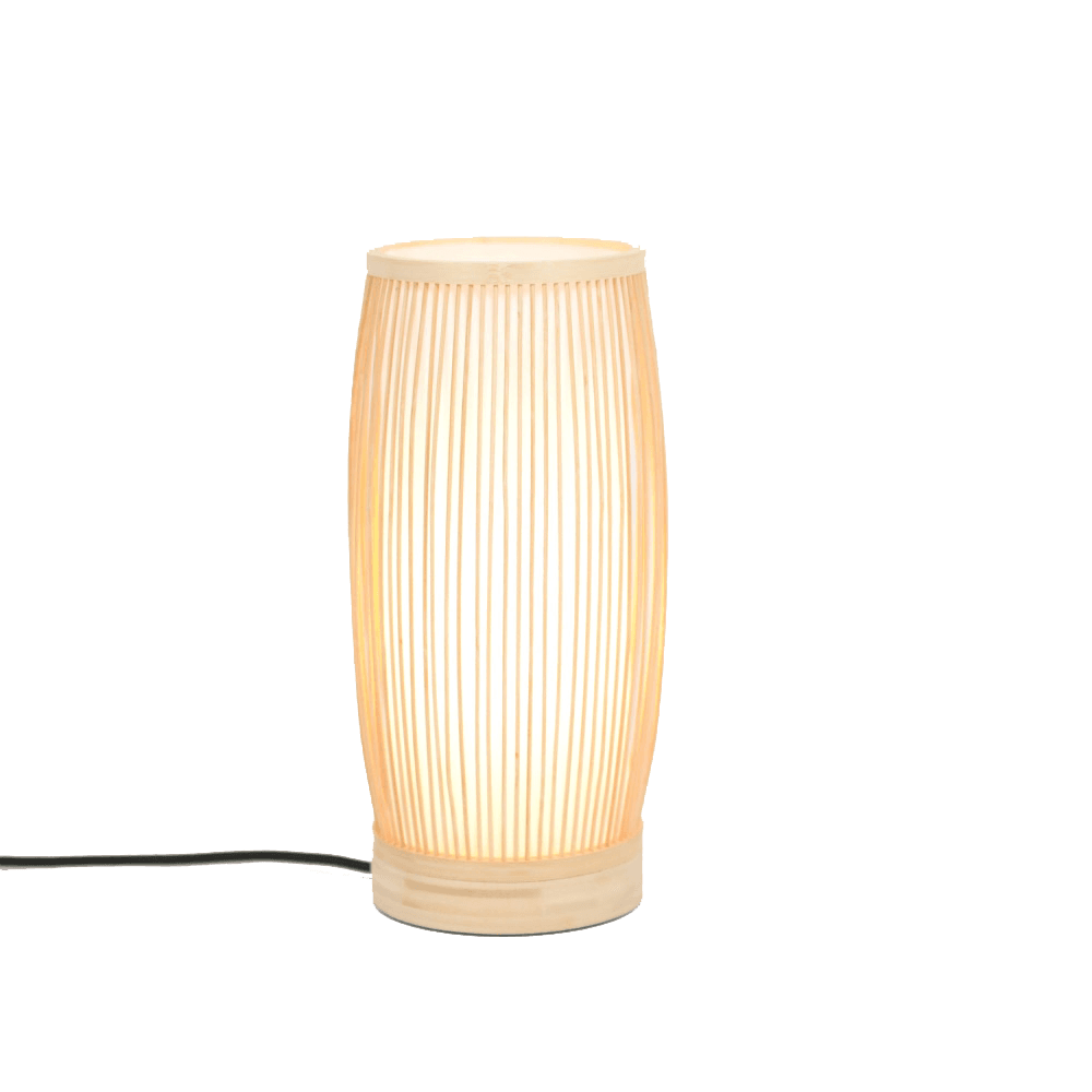 Cylinder Modern Oriental Wooden Hand-Woven Bamboo Table Lamp - Natural Fast shipping On sale