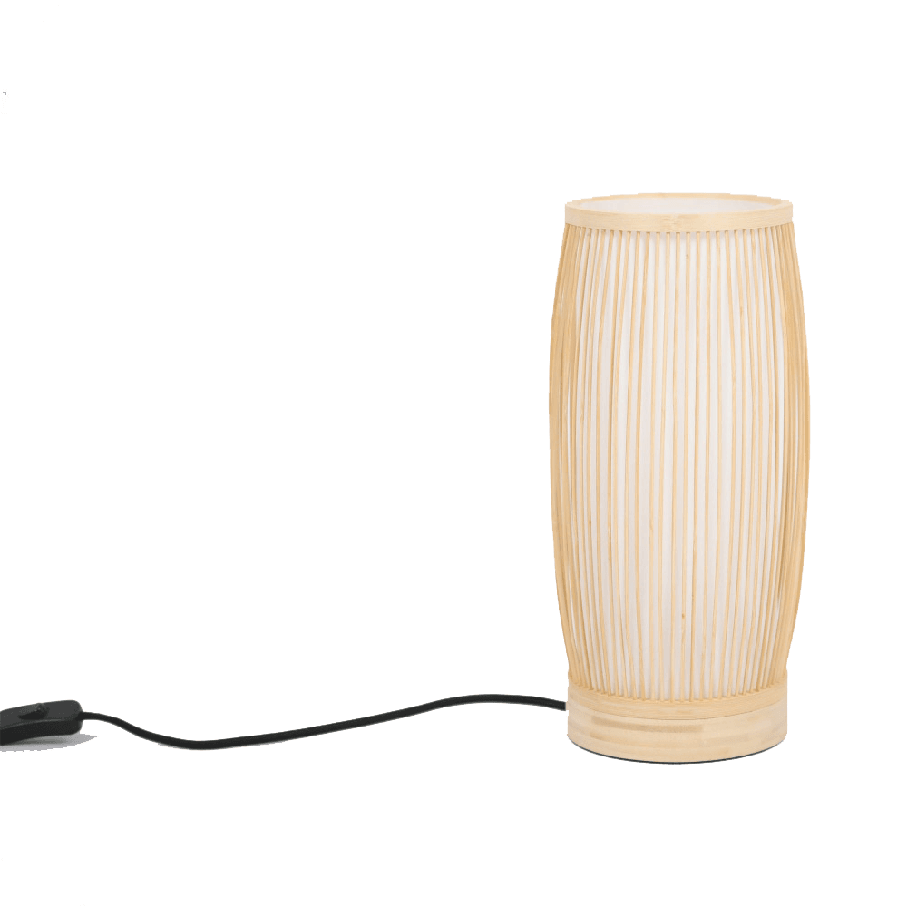 Cylinder Modern Oriental Wooden Hand-Woven Bamboo Table Lamp - Natural Fast shipping On sale