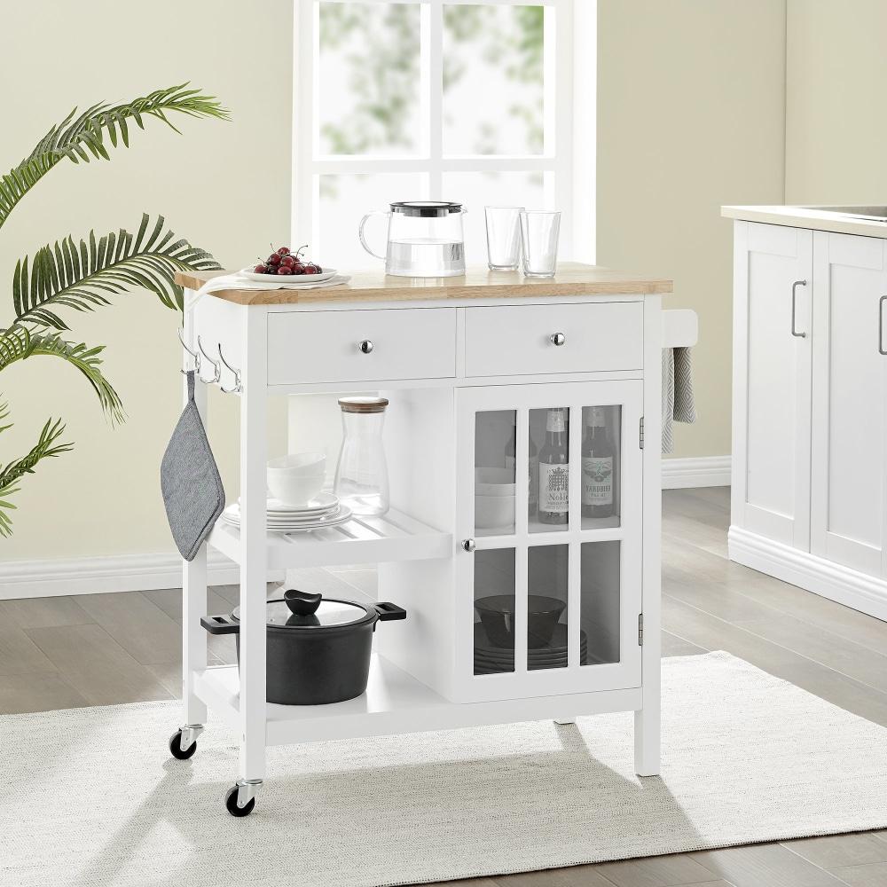 Dario 2-Drawers Kitchen Island Trolley W/ Storage - Natural / White Fast shipping On sale