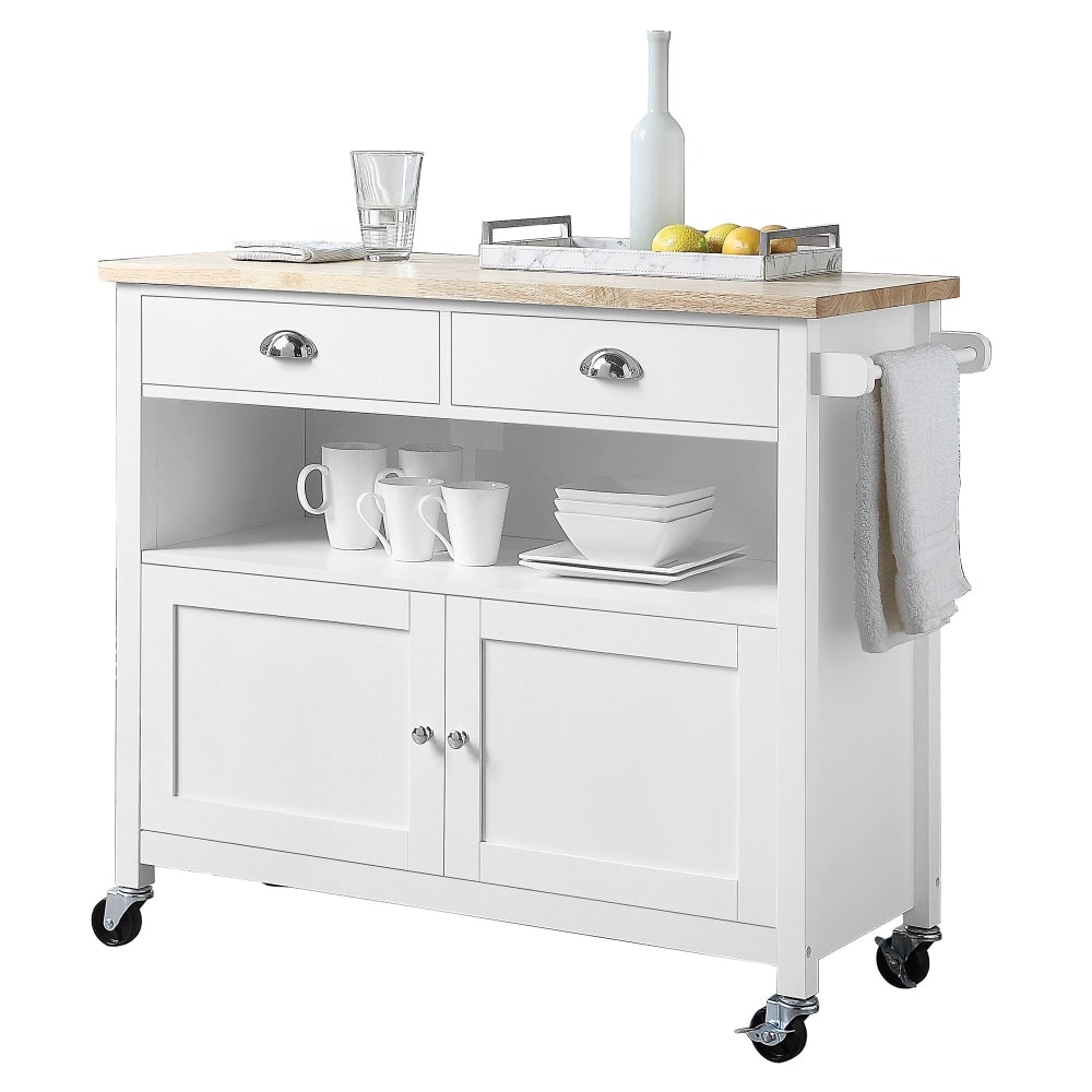 Dario Kitchen Island Storage Trolley Wood Counter Top W/ 2-Drawer - Natural & White Fast shipping On sale