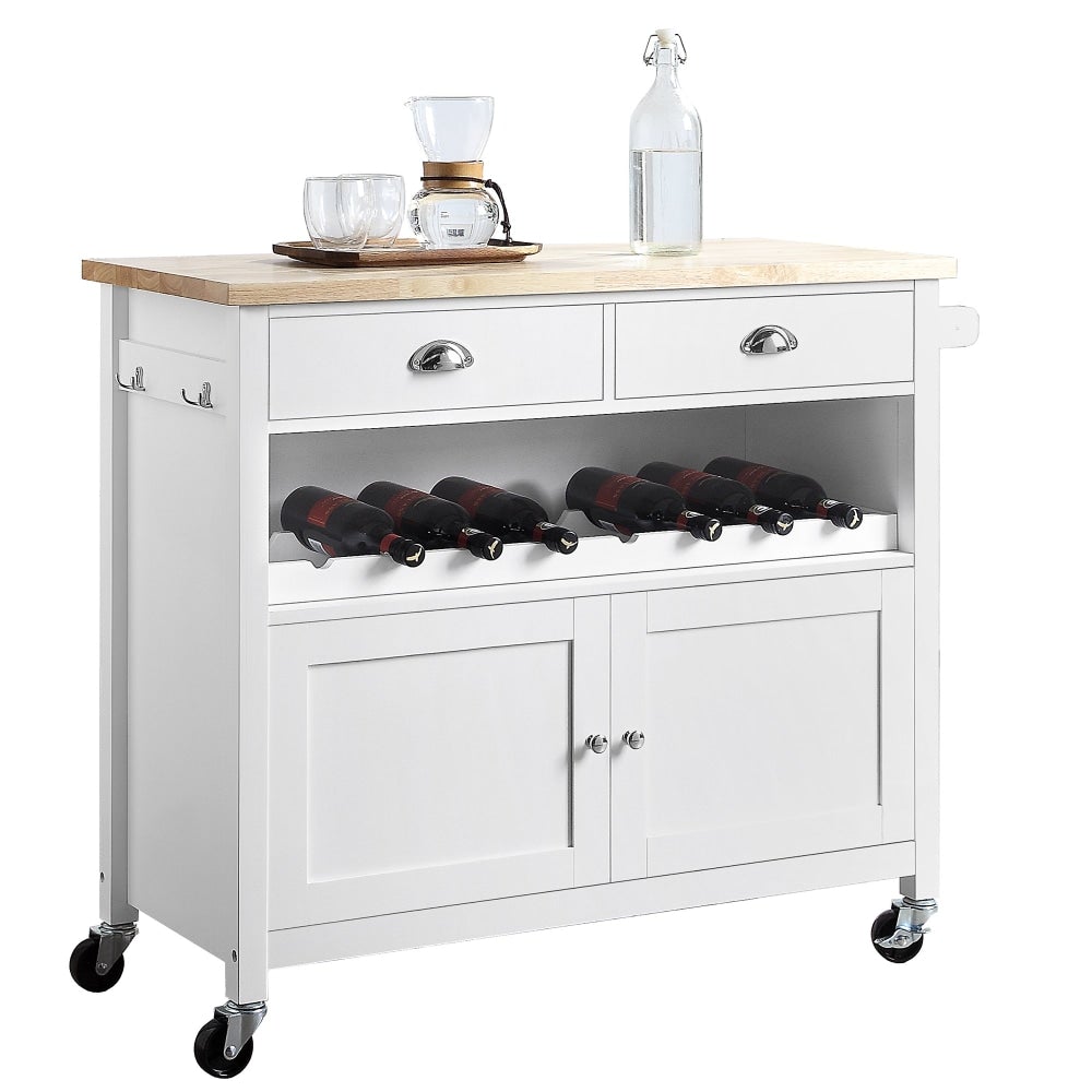 Dario Kitchen Island Storage Trolley Wood Counter Top W/ 2-Drawer - Natural & White Fast shipping On sale